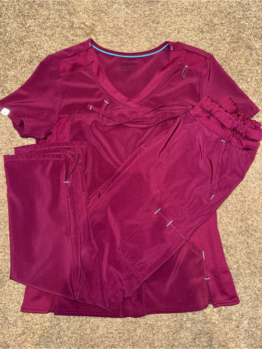 Scrubstar Women's V-Neck Scrub Top and Drawstring Pants - Wine